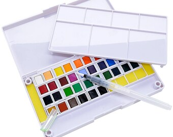 36 Watercolor Paint Set Portable Travel Water Colors Set Includes Water Brushes Sponges Mixing Palette