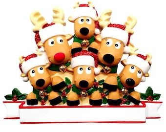 New Reindeer family of 6 - Christmas Ornament Reindeer with Bells Family - Personalized Christmas Ornament - Reindeer Ornament