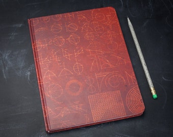 Vintage Mathematics Hardcover Journal | Blank & Lined Recycled Notebook Bullet Journal Geometry Trigonometry Diagrams, Burgundy and Gold