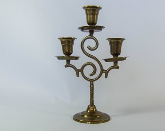 Vintage Brass 3-Candle Candelabra with S-shape