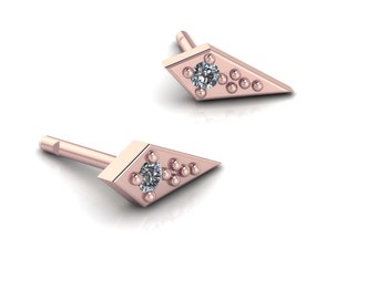 Dagger Earrings 14K Rose Gold Diamond Studs Gold Post Earrings