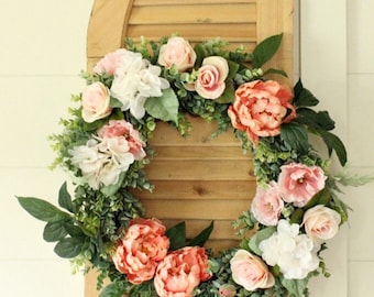 Spring Wreath ~ Summer Wreath ~ Peony Wreath ~ Gift for Mom ~ Wedding Wreath ~ Mother's Day Gift ~ Farmhouse Decor ~ Rustic Decor