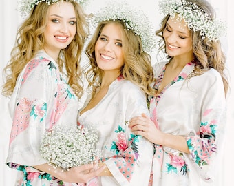 BIG SALE!!! Adult & Kids Floral Satin Bridal Robes - Silk Floral Robe - Dressing Gown - Bridesmaid Robes bachelorette gift
