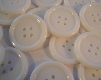 40 White Acrylic Buttons, 23mm Plastic White Buttons, 4-Hole Flat Round Buttons, Pack of 40 Buttons, 5p Each!! AS230