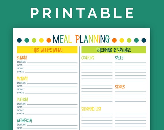 Meal Planning Kit Printable PDF 4 pages