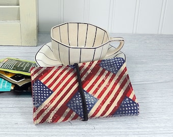 Red white blue Tea wallet - gift for tea drinker - US flag tea wallet - wallet for teabags - 4 pockets - tea caddie