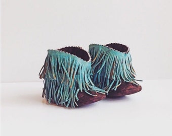Baby Boots, Baby Western Booties Shabby Chic Fringe Turquoise and Brown Baby Western Boots, Cowboy Boots, Fringe Boots, Baby moccasin boots
