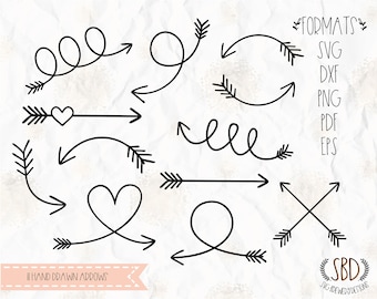 Hand drawn arrows, Arrows SVG, EPS, PNG, Dxf, Pdf Clipart, for cricut, silhouette studio, cut file, vinyl decal, stencil template, cards