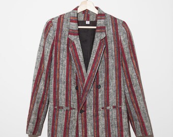 Vintage fitted blazer / gray purple / striped / double breasted / 80s 90s / size 5- 6 / petite / fits xs-s