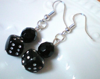 2 dice - colors to choose from - h 4 cms and Crystal beads dangling earrings