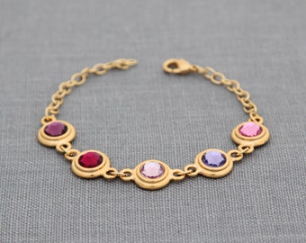 Gold Grandma Bracelet, Personalized Gift for Mother, Aunt, Mom Birthstone Jewelry Gold