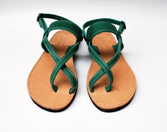 Strap Sandals in Green Color made with 100% Genuine Leather