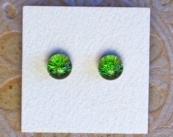 Dichroic Glass Earrings, Forest Green DGE-1202