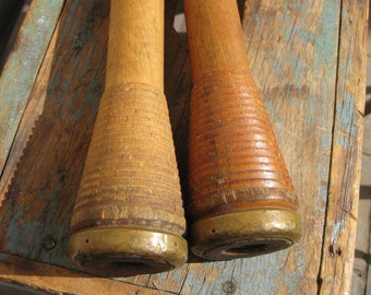 2 Large Wood Spools Antique Industrial Thread Bobbins Beehive