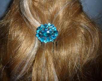Authentic Vintage Stunning Blue Rhinestone Silver Hair Comb, BRIDE, WEDDING