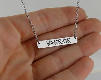 Warrior Semicolon Bar Necklace - Stainless Steel - Mental Illness Strength Fighter Semi Colon