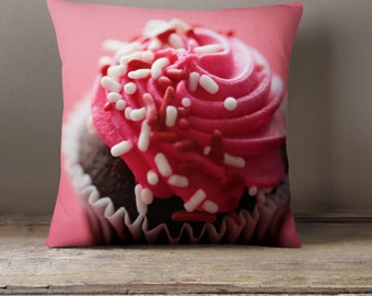 Dorm Decor, Pink Cupcake Pillow Cover, Pillow Cover, Pink Pillow, Cupcake Pillow, Cupcake Home Decor, Gifts for Her, Photo Pillow