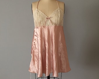 PEACH PINK slip dress | criss cross back slip dress | floral mesh lace slip