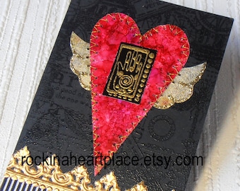 ACEO - Flying Heart with Hamsa - original art card