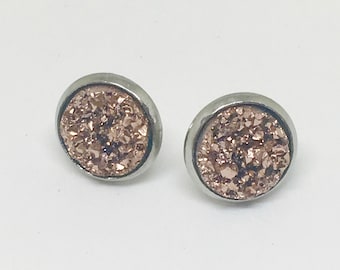 Brown Druzy Stud Earrings