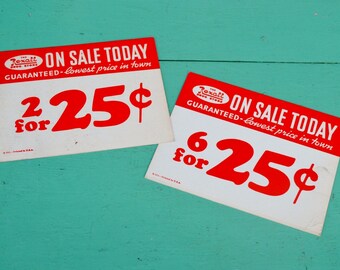 Vintage Rexall Drug Store Signs Price Tags Advertising Red White Paper Ephemera Set of 2 Two Crafts Collage Art Scrapbooking