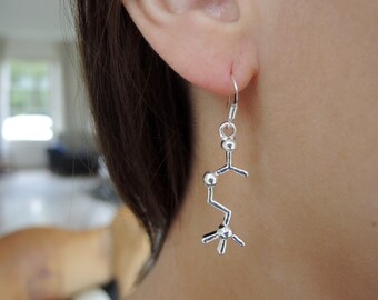 Acetylcholine molecule, 925 silver plated earrings
