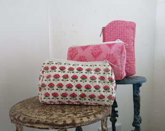 Pink Wash Bags Hand Block Printed on Organic Cotton