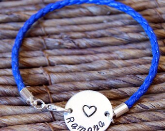 Couples Bracelet, Personalized Bracelet, Engraved Bracelet, Hand Stamped, Name Bracelets, Aluminum Bracelet, Coin, Boyfriend Gift