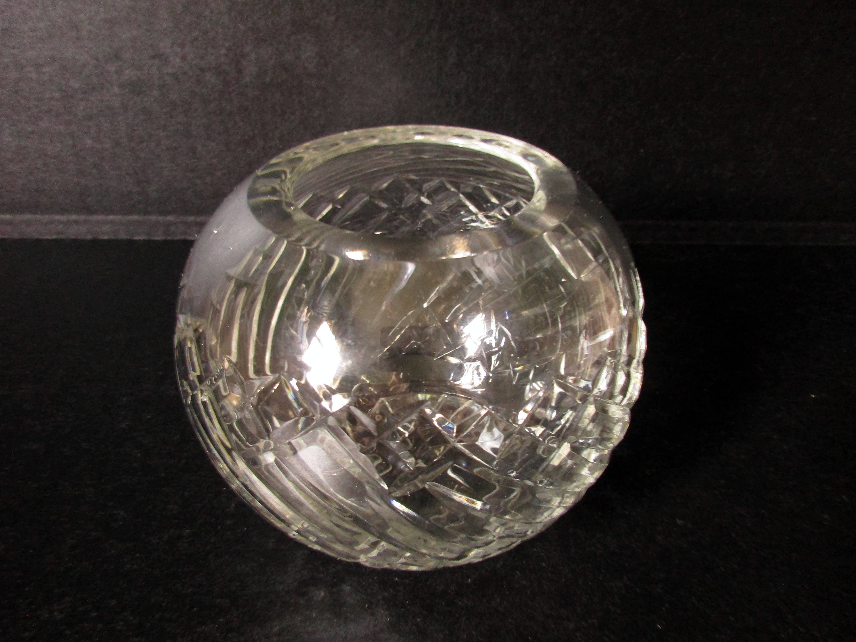 Crystal Rose Bowl Round Crystal Vase Vintage Cut Glass Rose