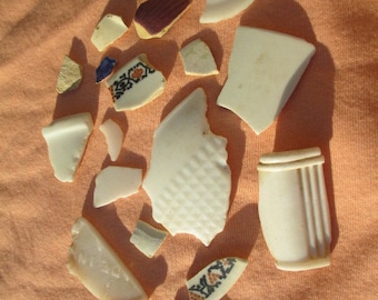 CREEK GLASS SHARDS Old Bottles Found Objects White Pottery - Tumbled Smooth Ohio River