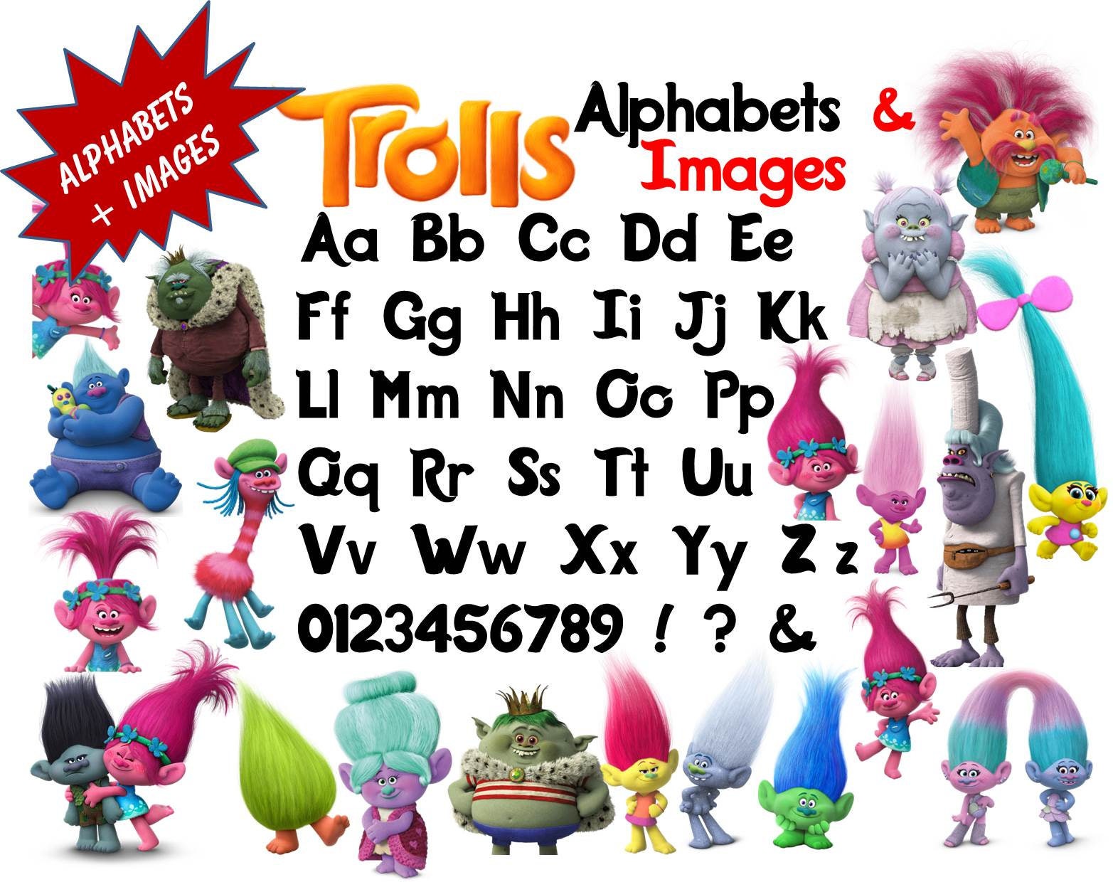 full alphabet 21 trolls clipart images 300 dpi transparent