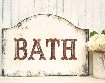BATH sign, bathroom decor, powder room sign, wooden bathroom sign, weathered bath sign, spa sign, rustic bath sign