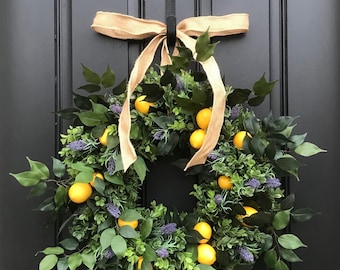 NEW 2018 SUMMER WREATHS, Yellow Lemons Wreath, Boxwood and Lemons, Lavender and Lemons Wreath, Summer Door Wreaths, Front Porch Wreaths