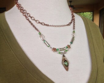 Double Strand Necklace with Glass Pendant