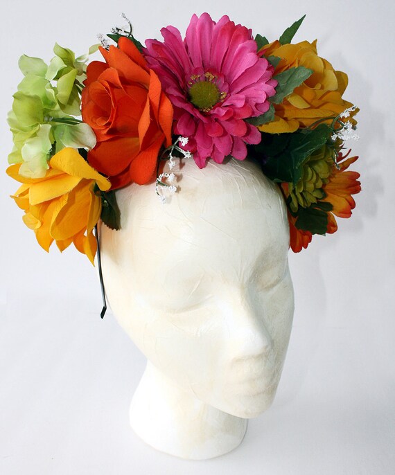 Rose Daisy Flower Crown Frida Kahlo Day of the Dead Floral