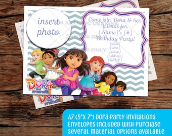 INDIVIDUAL Dora and Friends Birthday Party Invitations}Custom}A7}Envelopes included} Photograph invitation} Printed for you by me