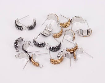 10 Pairs (20 pc) Post Earring with Loop Findings,Paved Rhinestone Stud Earrings,Earring Supplies