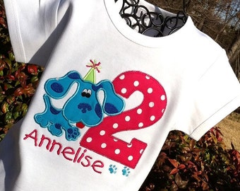 Girls Appliqued Blues Birthday Dog, Blues Clues Birthday, blue clue, girls blues clue birthday