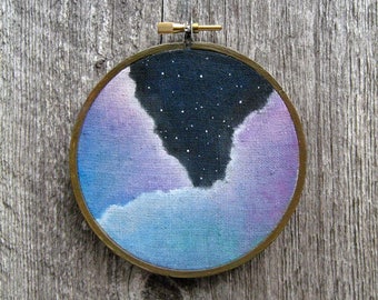 Flight to the Unicorn Nebula 4" round watercolor painting