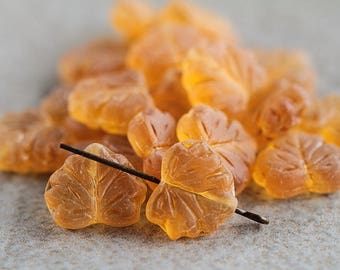 Maple Leaf Glass Beads, Czech Glass Beads, Glass leaf Beads, Matte Topaz, 11x13mm (20pcs) NEW