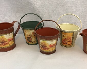 5 Mini Metal Flower Planters Craft Pails New