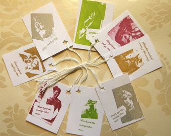 Original Print Gocco, Screenprinted, Shirty Comment, Cheeky Gift Tags, Pack of 8 Different Gift Tags, Any Occasion Gift Tags