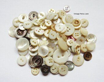 Antique / Vintage Buttons, Mother of Pearl Shell, Lot of 100
