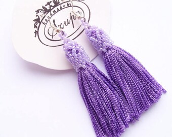 Purple tassel earrings, boho earrings, long tassel earrings, fringe earrings, chandelier earrings, handmade earrings, tassel jewelry