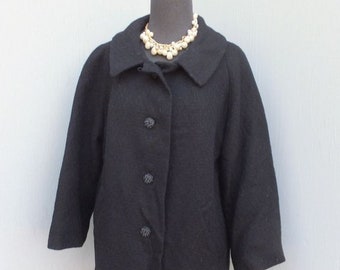 Vintage Coat/Jacket, Short Coat, Black Wool Coat, NOS, Ex Large