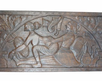 Vintage Kamasutra Khajuraho inspired Wall Hanging Headboard Handcarved Sculpture Shabby Chic Eclectic Decor
