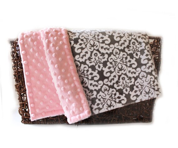 Damask Personalized Baby Blanket, Crib Bedding, Minky Blanket Girl, Baby Girl, Baby shower gift, Kids minky blanket, Minky Throw Blanket