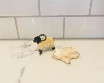 Vintage German Sheep/German Putz/Vintage Stick Leg Sheep/Vintage Wooly Ram/Vintage German/Spun Cotton Lamb/Wagner Handwork/Putz Ram/Mini