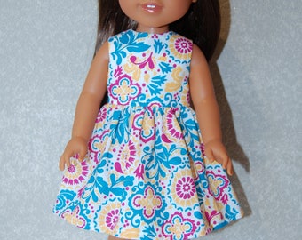 Dress for 14" Wellie Wishers or Melissa & Doug Doll Clothes turquoise-pink tkct1135 READY TO SHIP