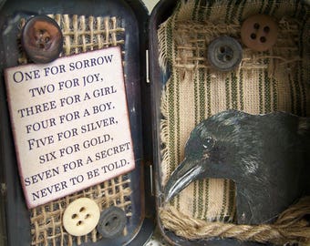 Altered Altoid Tin Assemblage Collage Altered Art Tin Vintage Crow Altered Crow Art Vintage Style Vintage Mixed Media Found Object Art